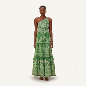 NEW w/o TAGS FARM Rio Green Sweet Garden Maxi Dress Sz L $268 One Shoulder RARE